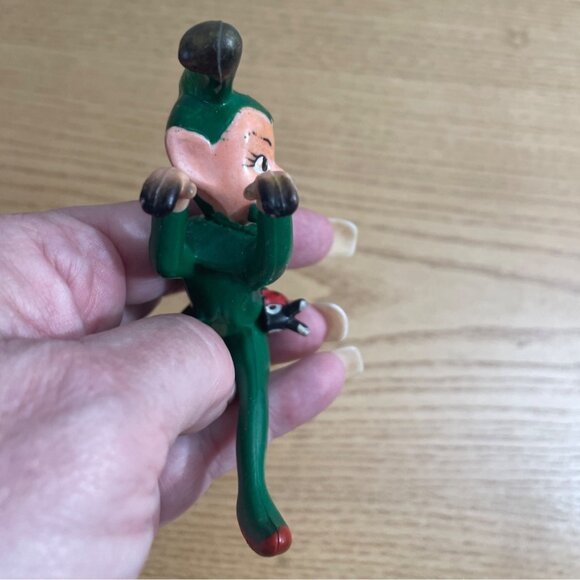 Vtg 50s Red Green Pixie Elf Figurines Ladybug Rubber Hangers Climbers Christmas - Picture 8 of 9